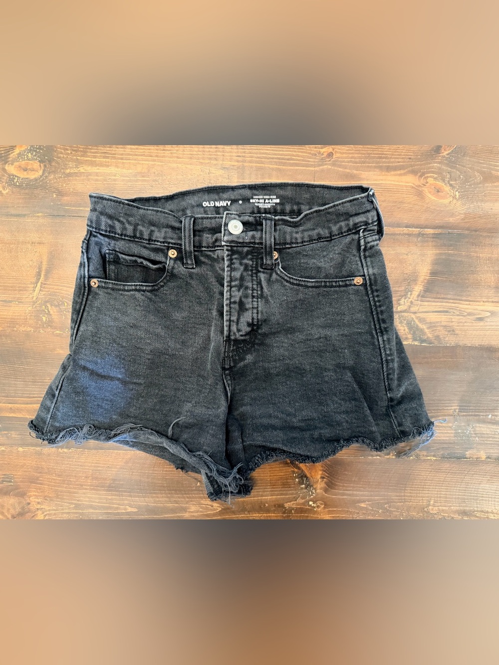 Old Navy Sky Hi A-Line Denim Shorts Size 0 Black High Rise Frayed Hem